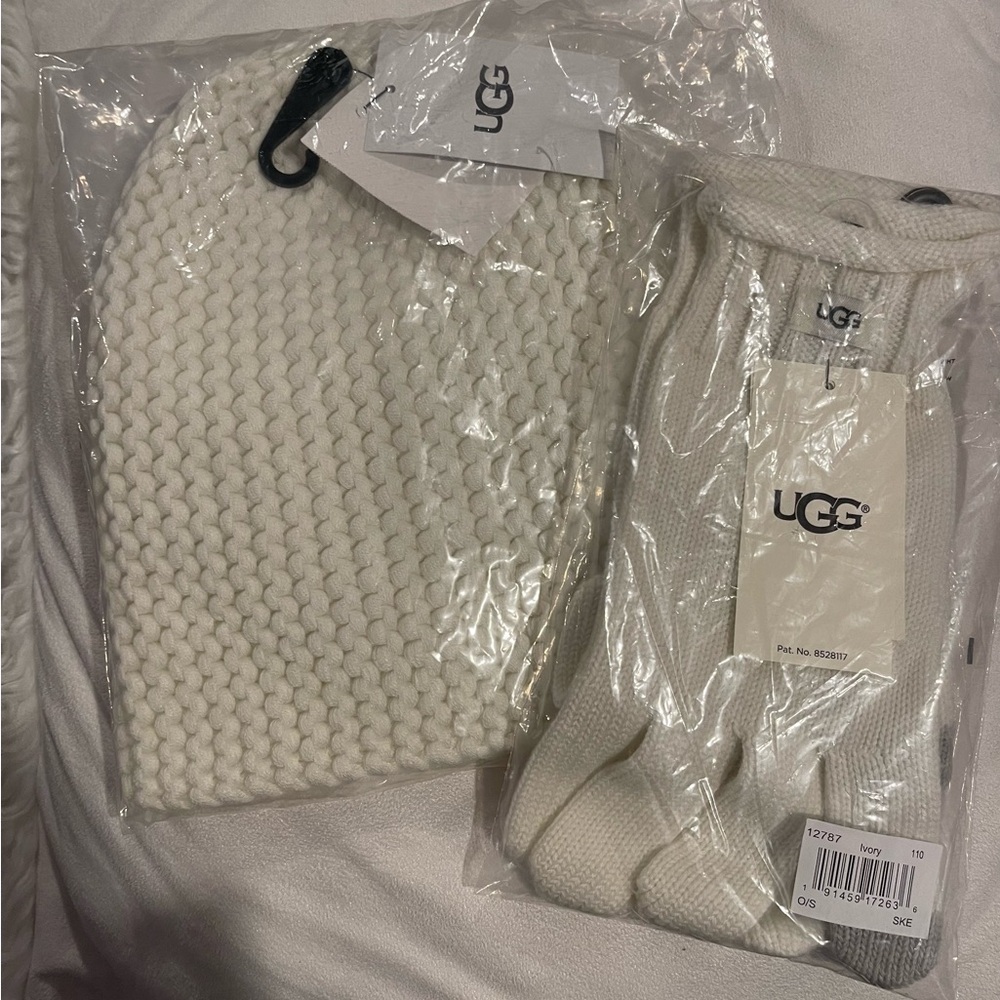Ivory Ugg knit hat and gloves.